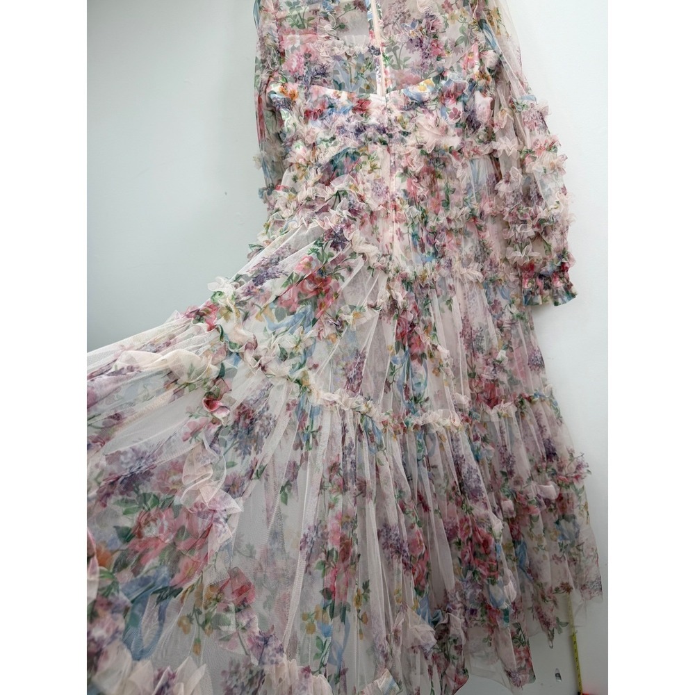 Catchall Floral Mesh Maxi Dress Womens XL New Tiered Ruffle Sheer Sleeve 0153 - Picture 6 of 10
